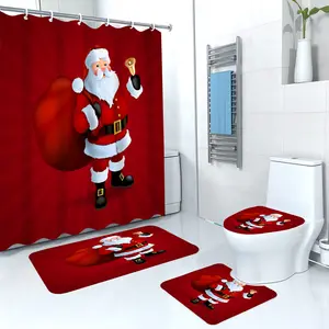 Kerst Printing Custom Design Badkamer Tapijt Set 4 Pcs Badkamer Douchegordijn Set