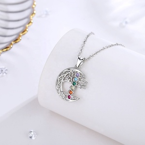 Colgante de árbol de la vida familiar de Circonia cúbica, collar de plata de ley 925, piedra de nacimiento - Product Image 3