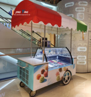 Chariot de présentation de gelato de style italien, chariot mobile de vente de crème glacée avec roues et auvent personnalisé, soudure électrique en métal