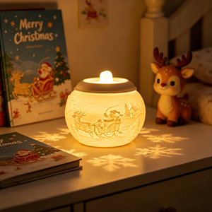 <span class=keywords><strong>Lampada</strong></span> Aromatica LED Natalizia in Porcellana Traslucida con Renna e Slitta di Babbo Natale in Rilievo, Luce Notturna per Decorazioni Festive - Product Image 2
