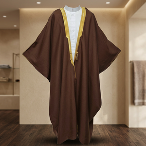 Thobe classique marocain pour homme avec broderie complexe - Manches longues, couleur personnalisable, anti-plis, tenue de prière en polyester, Abaya - Product Image 2
