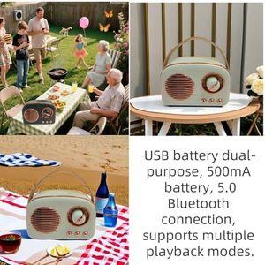 Màu xanh lá cây Retro cho loa <span class=keywords><strong>Bluetooth</strong></span> với cổng USB cho nhà hát ngoài trời du lịch & trang trí quà tặng cho cô gái thanh thiếu niên phụ nữ - Product Image 3