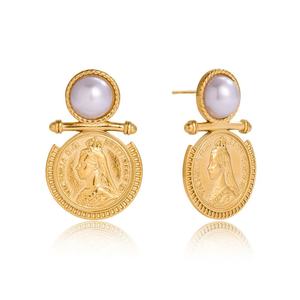 Boucles d'oreilles clous en acier inoxydable 316L plaqué or PVD 18 carats anti-ternissement, motif ange gardien, pour femmes, vente en gros - Product Image 1