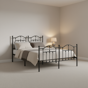 <b>Black</b> Powder Coated Steel King Bed <b>Frame</b> Rectangular Metal Bed Traditional Bedroom Furniture - Product Image 2