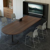 Table de conférence en bois peu encombrante avec armoires, écologique et durable, pour petites salles de réunion de 4 à 6 personnes