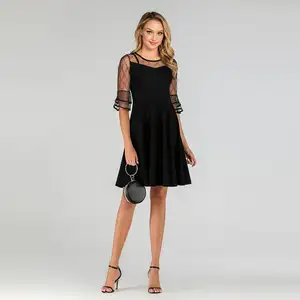 2019 Women Clothes black Net yarn Short sleeve Dress Plus Size Elegant Maxi Sexy Dress