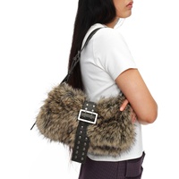 Sac bandoulière en peluche marron Lazy Plush, sac à l'épaule, sac croisé avec fermeture éclair et ceinture décorative en coton, nouvelle collection automne/hiver 2026