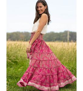 Grossiste De Vêtements pour Femmes Tendance Ibiza Sari Soie Jupe Basse Haute - Product Image 2