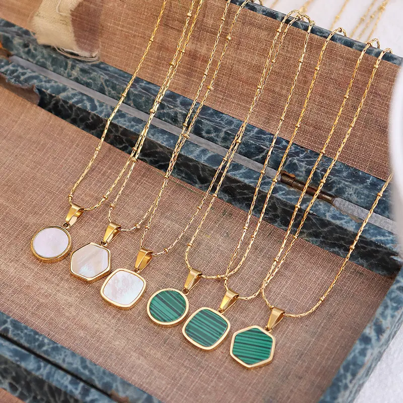 Lancui – bijoux de mode fait à la main blanc vert, rhomboïde carré en forme de cercle, collier en coquillage acrylique