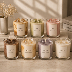 Bougie en verre AIKUN pour la production en gros, 7oz, 10oz, 12oz, en cire de soja aromatique, longue durée de combustion, idéale pour le marché international - Product Image 1