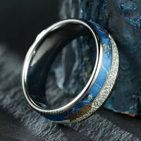 Bague de fiançailles Gentdes Jewelry prête à être expédiée, en bois d'orme de 8 mm, météorite artificielle et tungstène en forme de flèche, pour homme et femme