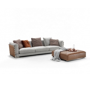 Sofá y sofás blancos de tela de lino modernos con correas de cuero de lujo, muebles de sala de estar - Product Image 4