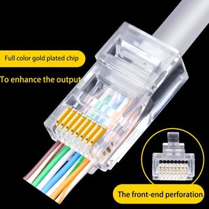 ขั้วต่อ RJ45 Cat6 แบบไม่มีฉนวนป้องกัน 8p8c ชุบทองเต็มรูปแบบ ชิปแบบทะลุรู ขั้วต่ออีเธอร์เน็ต - Product Image 1