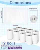 Papier autocollant thermique blanc 57x25mm pour imprimante, recharge pour appareil photo instantané pour enfants et notes d'étude, photos DIY, etc.