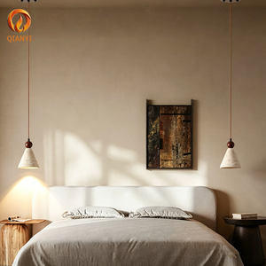 Lustre suspendu vintage en pierre de travertin jaune, <span class=keywords><strong>luminaire</strong></span> intelligent et compact à intensité variable pour salle à manger, chambre et couloir - Product Image 3