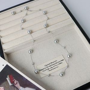 Collar <span class=keywords><strong>de</strong></span> Perlas Austriacas Vintage Minimalista Francés, Plata <span class=keywords><strong>de</strong></span> Ley 925, Cadena Larga para Suéter, Elegante y Exquisito - Product Image 1