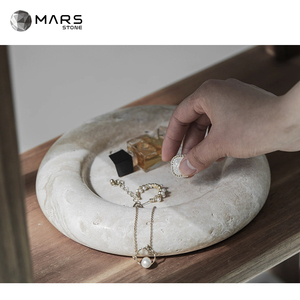 นอร์ดิกธรรมชาติหิน Travertine งานฝีมือรูปไข่ซีเมนต์กลิ้งสูบบุหรี่หินอ่อนหินถาดชา - Product Image 3