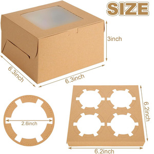 Cửa sổ cupcake container nâu kraft hộp giấy điều trị chèn 4 khoang bánh nướng xốp <span class=keywords><strong>Cookie</strong></span> Macarons bánh rán cupcake hộp và bao bì - Product Image 6