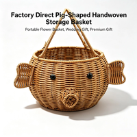 Panier en rotin imitation cochon mignon de Source Factory, panier tressé artisanal avec poignée pour présentation florale et cadeaux de festival