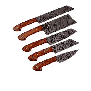 Juego de 5 Cuchillos de Chef de Acero de Damasco, Hechos a Mano, Grado Industrial, Hojas con Bisel Recto, 13 Pulgadas de Largo - Product Image 1
