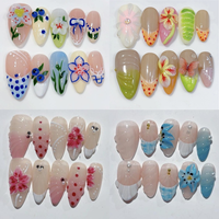 Faux Ongles à Presser de Luxe en Gros, 10 Pièces, Couverture Complète, French Manucure, Acrylique Nude Vert Court avec Colle Brillante, Design Carré pour Doigts