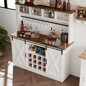 Coffee Bar Cabinet, Wine with Racks, Hutch Storage Cabinet Sliding Barn Doors for <b>Kitchen</b> Dining Living Room - Product Image 2
