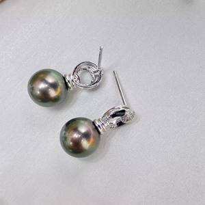 DIY Pearl Accessories S925 Silver Earnail Empty <b>Tray</b> with 9-12mm Round Beads for Fashion Silver <b>Jewelry</b> Earrings - Product Image 2