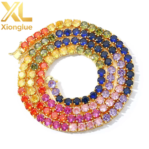 Customized Luxury Jewelry 18K Gold Plated Copper Natural Gemstone 24inches Hiphop Unisex Sapphire <b>Ruby</b> Tennis <b>Necklace</b> - Product Image 3