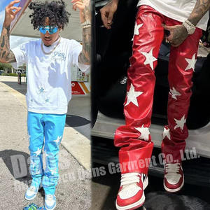 <span class=keywords><strong>Pantaloni</strong></span> a Zampa in <span class=keywords><strong>Ecopelle</strong></span> Vegana con Patch Ricamata Personalizzata, Stile Vintage Streetwear a Vita Alta per <span class=keywords><strong>Uomo</strong></span> - Product Image 2