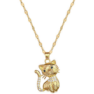 Bijoux de mode dessin animé Kitty chat Zircon or collier à breloques cadeau pour femmes maman grand-mère noël saint valentin anniversaire anniversaire - Product Image 1