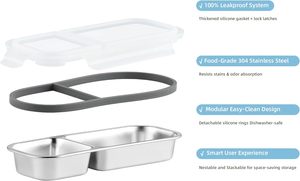 Récipients à collation en acier inoxydable avec couvercles 2/3 compartiments Bento Lunch Snack Boxes pour adultes Boîte à lunch réutilisable pour la préparation des repas - Product Image 5