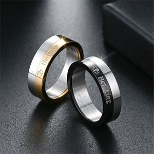 Anelli Girevoli in Acciaio Inossidabile per Coppie, Fedi Incise 'His Queen Her King' in Oro e Argento - Product Image 1