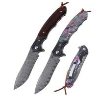 Couteau pliant portable avec manche coloré en acier Damas de qualité industrielle, personnalisable OEM, ouverture à roulement, pour la survie