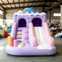 Structure de jeu gonflable combinée avec toboggan et zone de saut pour enfants, idéale pour les fêtes d'anniversaire et la location en maternelle