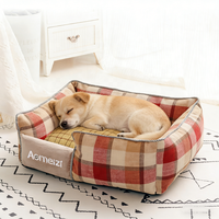 Lit carré en lin pour chien et chat XL, housse amovible lavable, nid pour animaux de compagnie toutes saisons