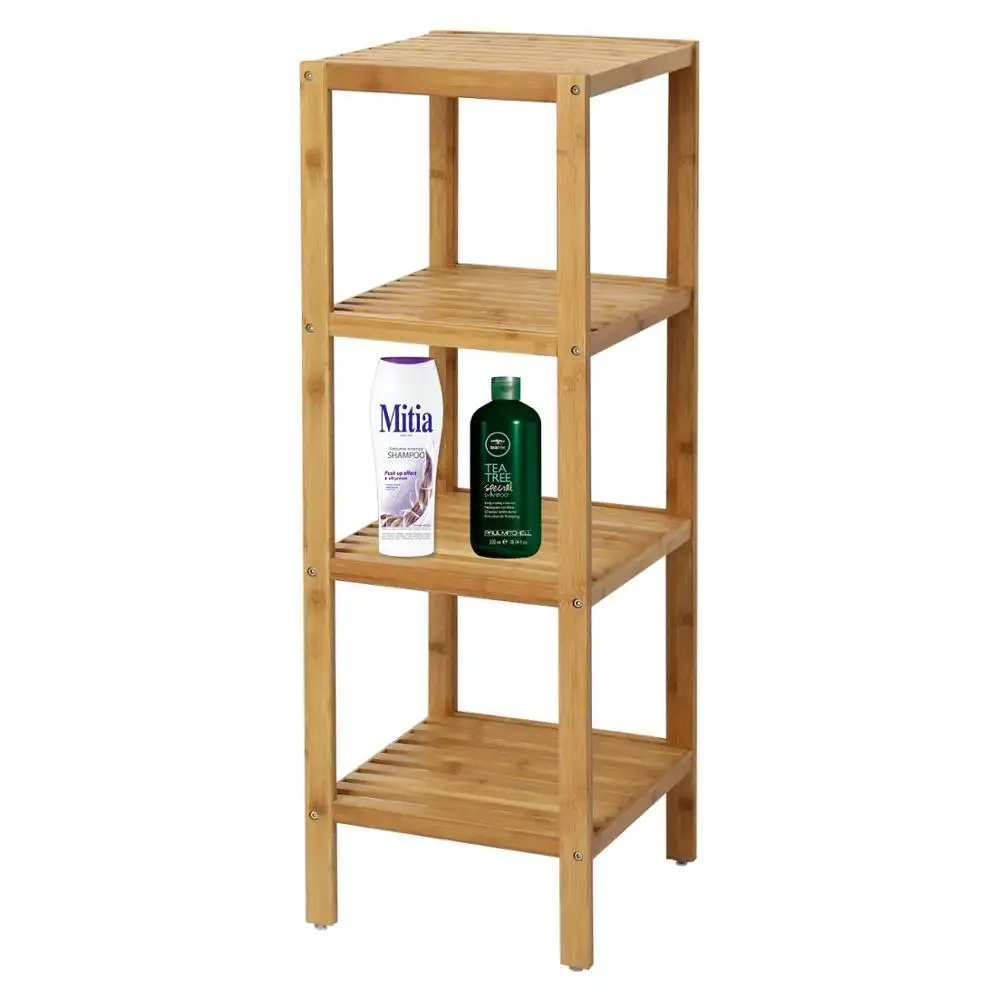 4 Tiers Multifunctional Bamboo Shelf Storage Organizer For Bathroom Kitchen