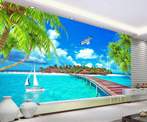 Carta <span class=keywords><strong>da</strong></span> parati personalizzata 3D spiaggia albero di cocco paesaggio grande murale foto carta <span class=keywords><strong>da</strong></span> parati per soggiorno <span class=keywords><strong>camera</strong></span> <span class=keywords><strong>da</strong></span> <span class=keywords><strong>letto</strong></span> parete decorazione per la casa pittura - Product Image 2
