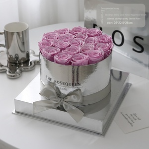 Ramo de <span class=keywords><strong>Flores</strong></span> Eternas de Plata Hecho a Mano, Rosas Reales <span class=keywords><strong>Preservadas</strong></span> en Cubo Dorado, Regalo de San Valentín o Cumpleaños para Enamorados y Novias - Product Image 2