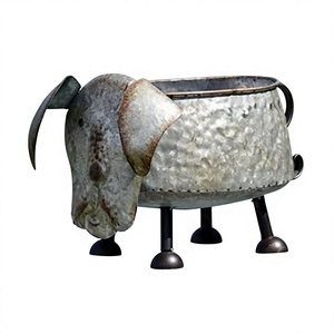 Farmhouse Metal Galvanized Animal Dog Design Decorative Flower Planter Decorative Flower <b>Pot</b> & Planter for Home Decoration - Product Image 1