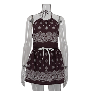 Stampato Sexy con scollo all'americana senza scollatura Top corto e minigonna per le vacanze da donna abiti <span class=keywords><strong>estivi</strong></span> da donna Set in due pezzi - Product Image 3