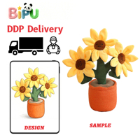 Pabrik OEM Mainan Boneka Grosir Boneka Bunga Matahari Tersenyum Lucu Desain Pot Bunga Isi Kapas Boneka Pot Bunga