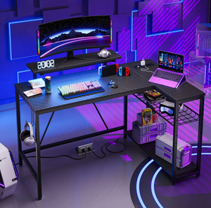 Meja Gaming LED ALINUNU Custom LOGOL dengan Soket Daya Terintegrasi dan Dudukan Monitor, Cocok untuk Komputer dan Menulis - Product Image 5