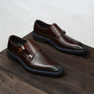 Chaussures habillées pour hommes en cuir véritable à boucle, bout pointu, pour le bureau et la carrière, toutes saisons, semelle extérieure en caoutchouc - Product Image 1