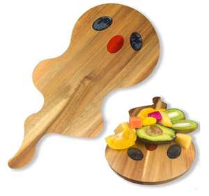 Planche à découper en bois d'Halloween avec motif citrouille, fantôme et crâne, ustensile de cuisine, compatible lave-vaisselle, décoration de fête pour usage festif - Product Image 1