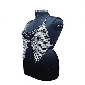 Armure de mode en maille d'acier inoxydable plaqué argent, forme irrégulière, design soudé - Product Image 2