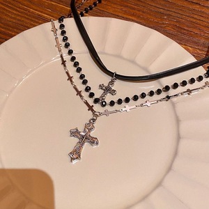 Collier pendentif croix métallique gothique <span class=keywords><strong>punk</strong></span> Y2K pour femmes, hommes et amoureux, colliers vintage multicouches à perles, bijoux <span class=keywords><strong>EMO</strong></span> des années 90, cadeau - Product Image 4