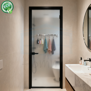 Marco de aluminio estrecho Delgado Puerta de vidrio templado doble Puerta de inodoro de aluminio abatible interior - Product Image 4