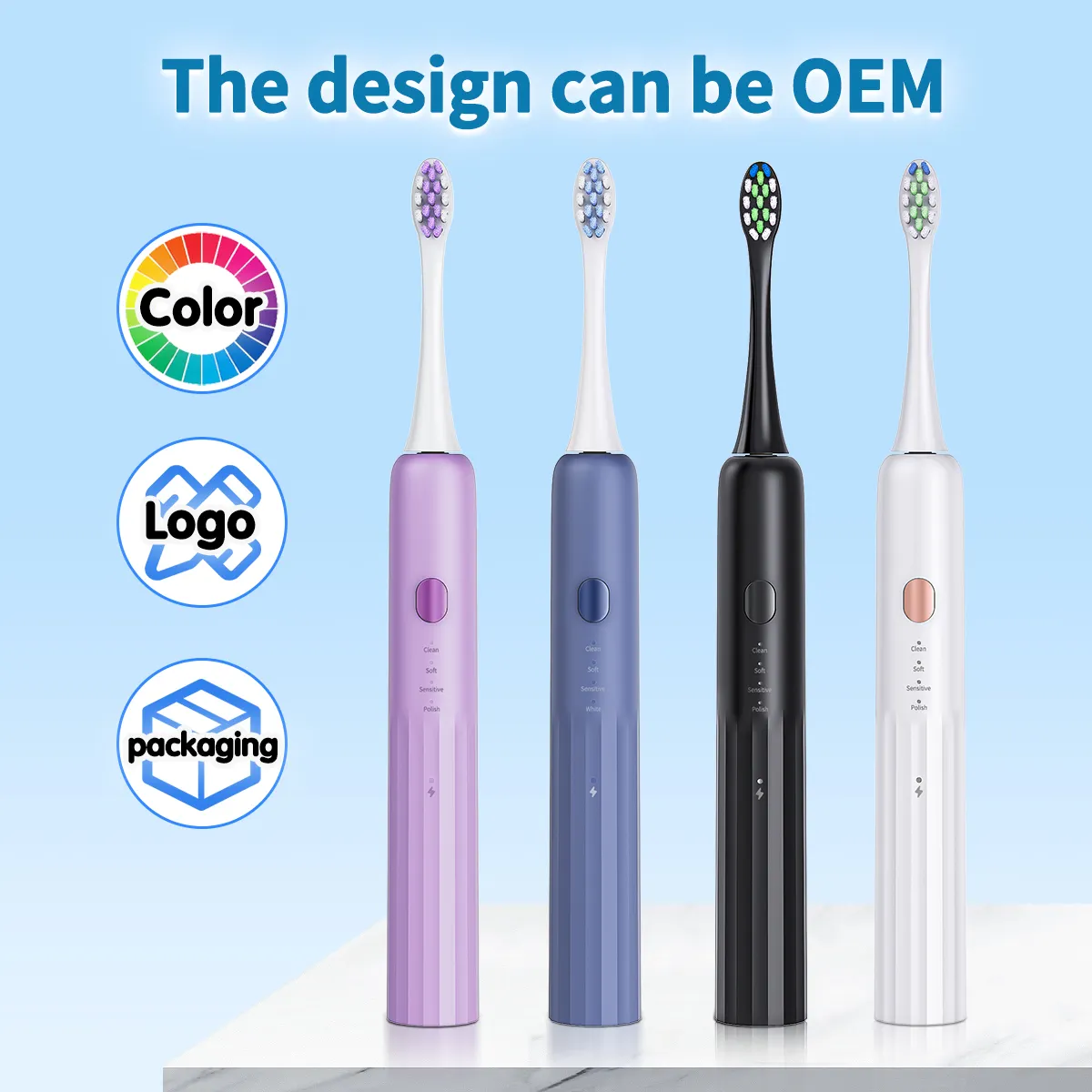 فرشاة أسنان كهربائية قابلة لإعادة الشحن مع وقت استعداد 200 يوم مقاومة للماء Ipx7 Pro فرشاة أسنان كهربائية مزودة بخمس أوضاع