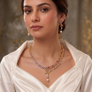 Luxury Brass Rhodium Plated Zircon Bridal Choker <b>Necklace</b> and <b>Pearl</b> Earring <b>Set</b> for Wedding Gift - Product Image 1