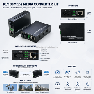 Convertidor de medios Fast Ethernet de 10/100Mbps, puerto SC de fibra única, transceptor de fibra óptica Plug and Play de 25KM A‑B Pair - Product Image 2